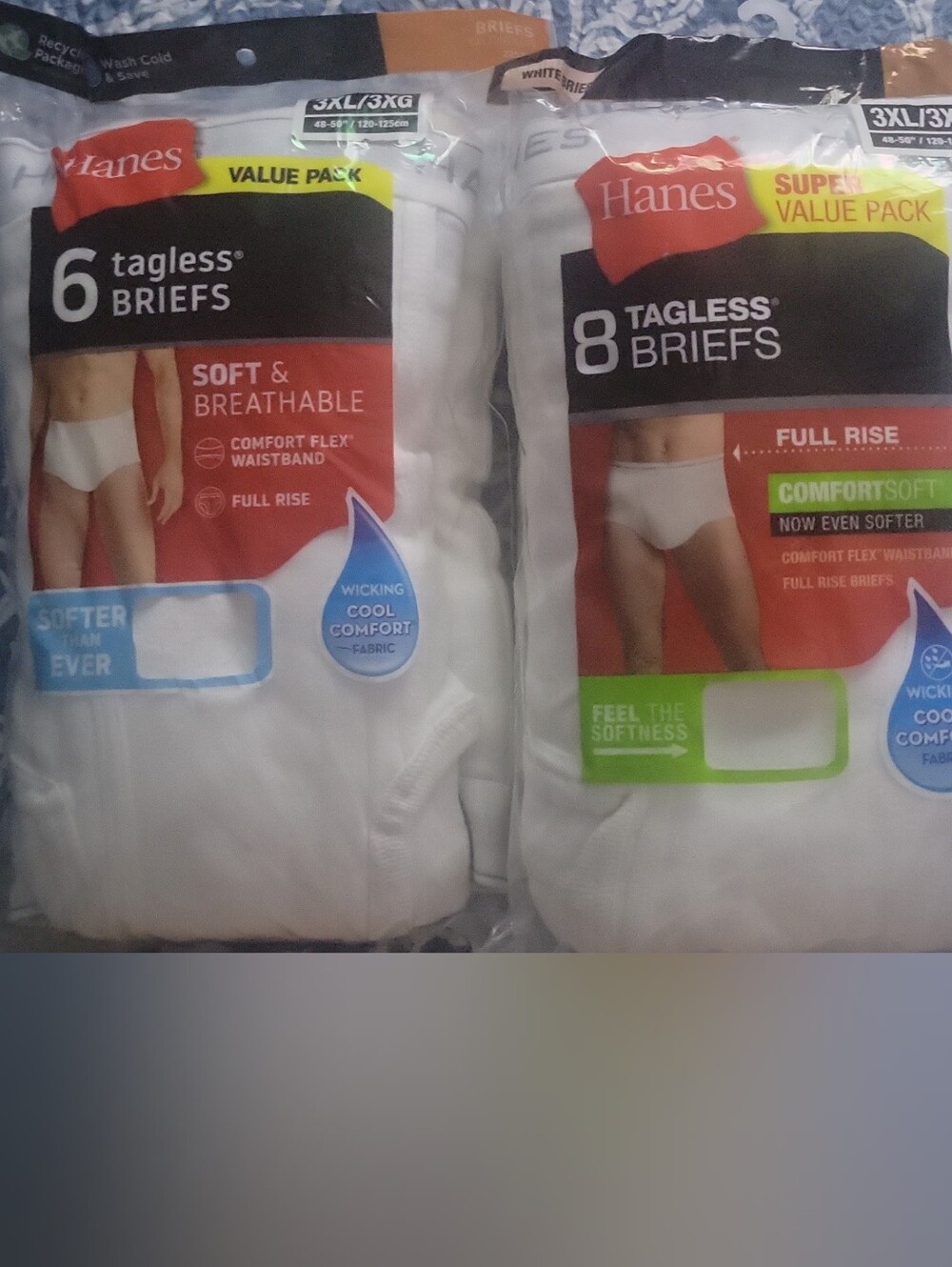 Hanes White Tagless Briefs Value Pack Size 3XL - White- 6 Pack & 8 Pack - New
